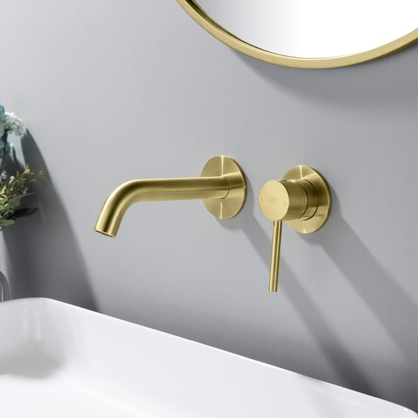 Circular Single Handle Wall Mounted Bathroom Sink Faucet, Brushed Gold